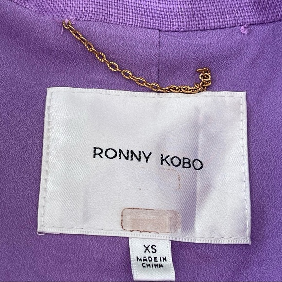 Ronny Kobo Klover Linen Blazer padded shoulder button purple lilac SZ XS lined - Picture 10 of 13